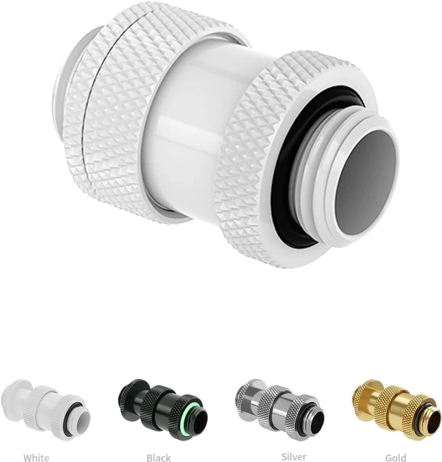 Alt view image 5 of 5 - Barrow G1/4" Water Cooling Fittings, Male to Male Extension Fittings (22-31MM) for SLI, Adjustable Aqua Link Pipe, Metal Telescopic Connectors for Water Cooling Systems (White,4Pcs)