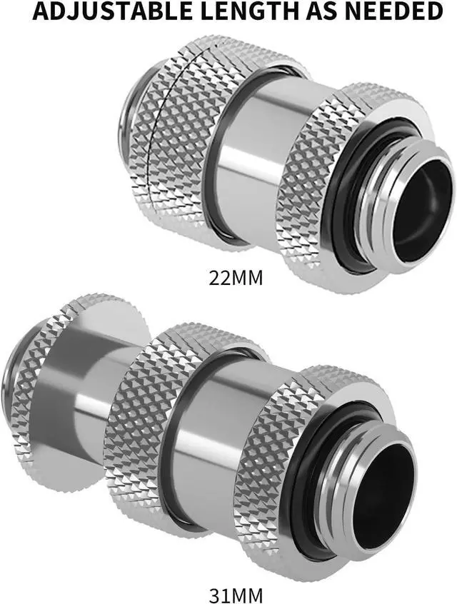Alt view image 3 of 5 - Barrow G1/4" Water Cooling Fittings, Male to Male Extension Fittings (22-31MM) for SLI, Adjustable Aqua Link Pipe, Metal Telescopic Connectors for Water Cooling Systems (Silver,4Pcs)