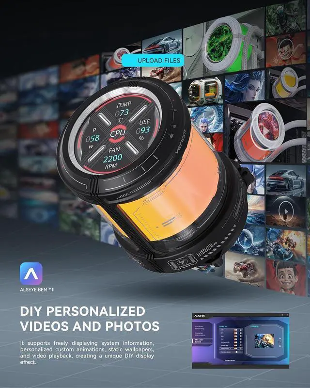 Alt view image 3 of 7 - ALSEYE W360 V CPU Liquid Cooler, AIO CPU Cooling, LCD Display, 360mm Radiator Animated Temperature & Image Screen, ARGB, PWM Pump 350W TDP for Intel LGA 1700/1200 & AMD AM5/AM4 (Black)