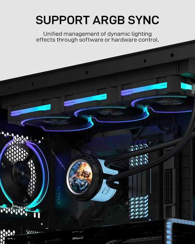 Alt view image 6 of 7 - ALSEYE W360 V CPU Liquid Cooler, AIO CPU Cooling, LCD Display, 360mm Radiator Animated Temperature & Image Screen, ARGB, PWM Pump 350W TDP for Intel LGA 1700/1200 & AMD AM5/AM4 (Black)