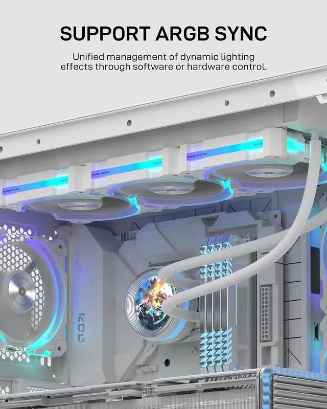 Alt view image 6 of 7 - ALSEYE W360 L CPU Liquid Cooler, AIO CPU Cooling, LCD Display, 360mm Radiator Animated Temperature & Image Screen, ARGB, PWM Pump 320W TDP for Intel LGA 1700/1200 & AMD AM5/AM4 (White)