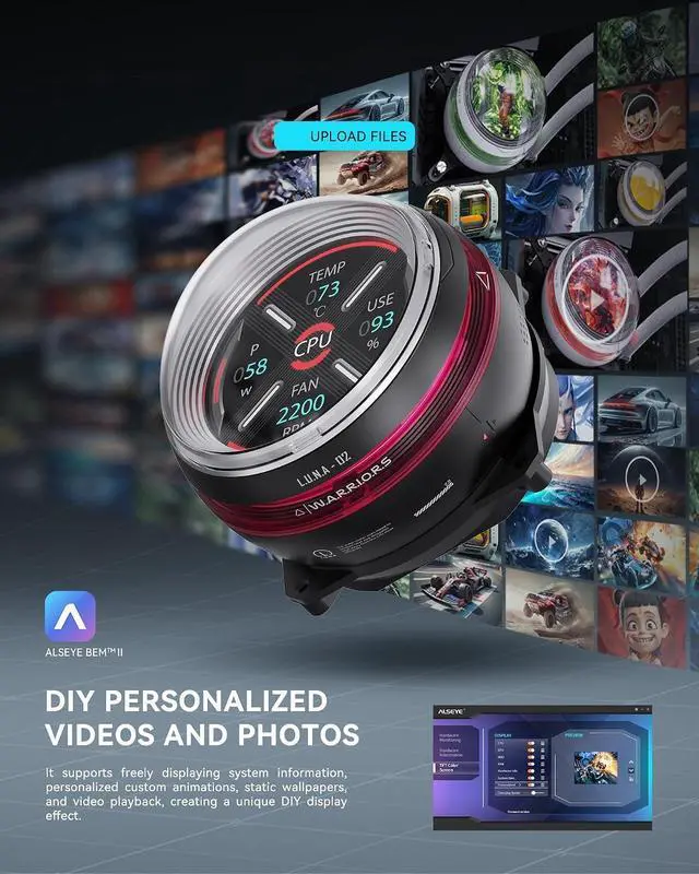Alt view image 3 of 6 - ALSEYE W360 L CPU Liquid Cooler, AIO CPU Cooling, LCD Display, 360mm Radiator Animated Temperature & Image Screen, ARGB, PWM Pump 320W TDP for Intel LGA 1700/1200 & AMD AM5/AM4 (Black)