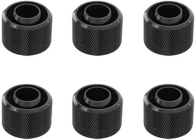 Main image of Barrow 6-Pack G1/4" Thread Compression Fittings for 1/2" ID, 3/4" OD Soft Tubing Use for 13/19mm (ID/OD) Soft Tube, Soft Pipe Connector with Sealed O-Ring for PC Water Cooling Systems, Black