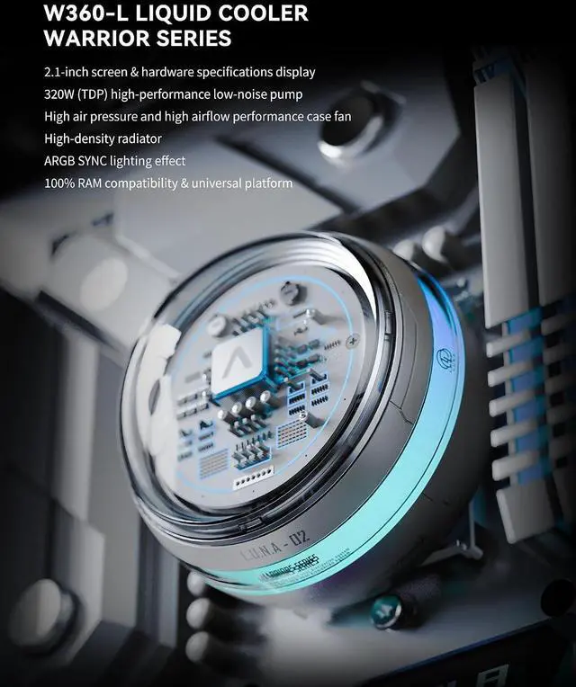 Alt view image 2 of 7 - ALSEYE W360 L CPU Liquid Cooler, AIO CPU Cooling, LCD Display, 360mm Radiator Animated Temperature & Image Screen, ARGB, PWM Pump 320W TDP for Intel LGA 1700/1200 & AMD AM5/AM4 (White)