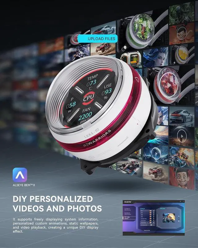 Alt view image 3 of 7 - ALSEYE W360 L CPU Liquid Cooler, AIO CPU Cooling, LCD Display, 360mm Radiator Animated Temperature & Image Screen, ARGB, PWM Pump 320W TDP for Intel LGA 1700/1200 & AMD AM5/AM4 (White)