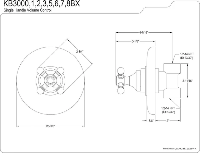 Alt view image 2 of 3 - Kingston Brass KB3008BX Vintage Volume Control, 5-1/2-Inch, Brushed Nickel