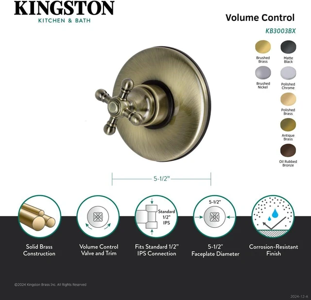Alt view image 3 of 3 - Kingston Brass KB3008BX Vintage Volume Control, 5-1/2-Inch, Brushed Nickel