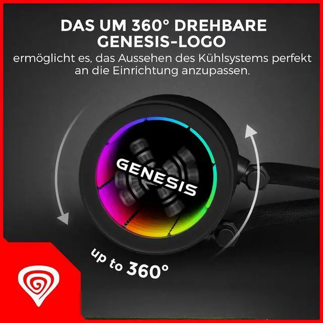Alt view image 3 of 7 - Genesis Hydria 360 CPU Water Cooling System, 3 x 120 mm Fans, 4-Pin PWM Pump, Air Flow Up to 80 CFM, High Speed 500-1550 rpm, Intel and AMD, Contact Frame - Black