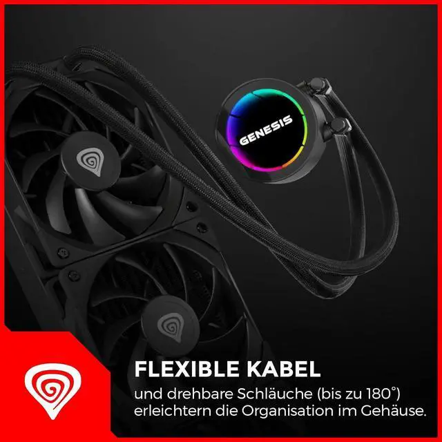 Alt view image 4 of 7 - Genesis Hydria 360 CPU Water Cooling System, 3 x 120 mm Fans, 4-Pin PWM Pump, Air Flow Up to 80 CFM, High Speed 500-1550 rpm, Intel and AMD, Contact Frame - Black