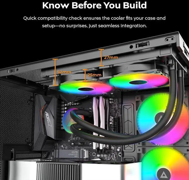 Alt view image 5 of 6 - MONTECH Lightflow ARGB 240 Black Ultra-Quiet AIO Liquid CPU Cooler, 3100RPM Pump, Triple Silent Fans, High-Efficiency Radiator for Superior Heat Dissipation, Intel & AMD Compatible, ARGB-Free