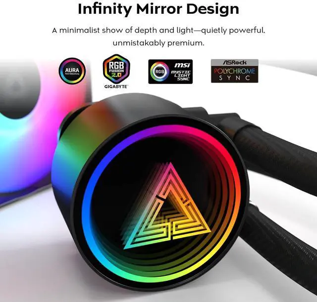 Alt view image 2 of 6 - MONTECH Lightflow ARGB 240 Black Ultra-Quiet AIO Liquid CPU Cooler, 3100RPM Pump, Triple Silent Fans, High-Efficiency Radiator for Superior Heat Dissipation, Intel & AMD Compatible, ARGB-Free