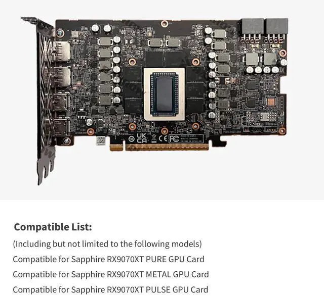 Alt view image 2 of 7 - Barrow Copper GPU Water Cooling Block for Sapphire RX 9070XT Pure/Metal, Full Coverage GPU Waterblock with Metal Backplate for RX 9070XT Pulse, Graphics Card Liquid Cooling Water Cooler