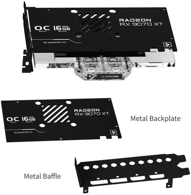 Alt view image 3 of 7 - Barrow Copper GPU Water Cooling Block for Sapphire RX 9070XT Pure/Metal, Full Coverage GPU Waterblock with Metal Backplate for RX 9070XT Pulse, Graphics Card Liquid Cooling Water Cooler