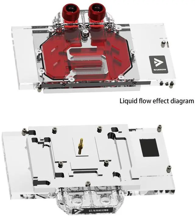 Alt view image 5 of 7 - Barrow Copper GPU Water Cooling Block for Sapphire RX 9070XT Pure/Metal, Full Coverage GPU Waterblock with Metal Backplate for RX 9070XT Pulse, Graphics Card Liquid Cooling Water Cooler