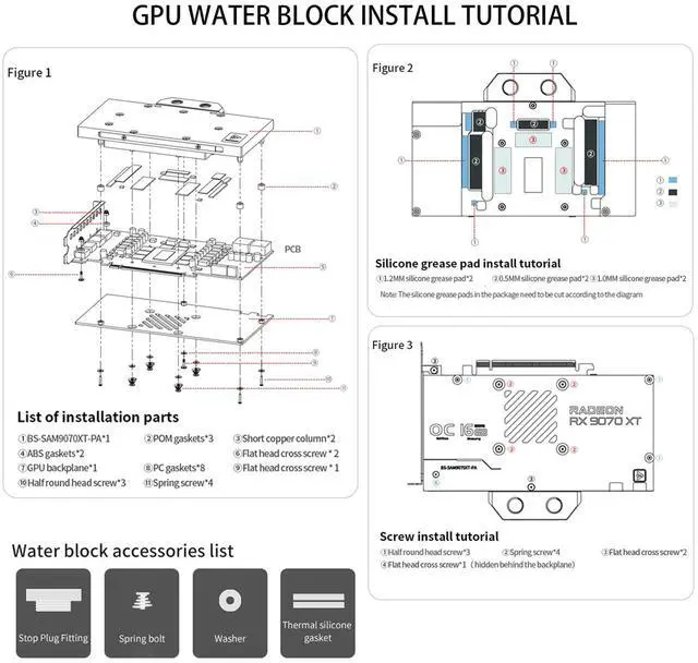 Alt view image 7 of 7 - Barrow Copper GPU Water Cooling Block for Sapphire RX 9070XT Pure/Metal, Full Coverage GPU Waterblock with Metal Backplate for RX 9070XT Pulse, Graphics Card Liquid Cooling Water Cooler