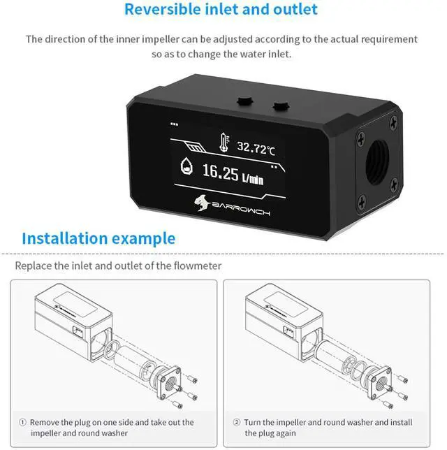 Alt view image 7 of 7 - G1/4" Digital Flow Temperature Monitor with OLED Display for PC Water Cooling Real-Time Coolant Flow/Temp Sensor, Overheat Alarm & Auto-Shutdown Protection, White