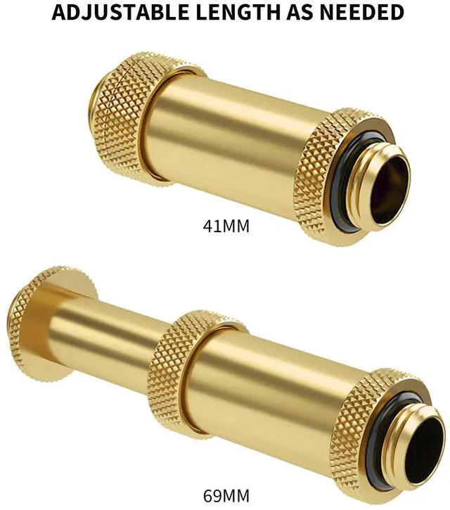 Alt view image 3 of 5 - Barrow G1/4" Water Cooling Fittings, Male to Male Extension Fittings (41-69MM) for SLI, Adjustable Aqua Link Pipe, Metal Telescopic Connectors for Water Cooling Systems (Gold,4Pcs)