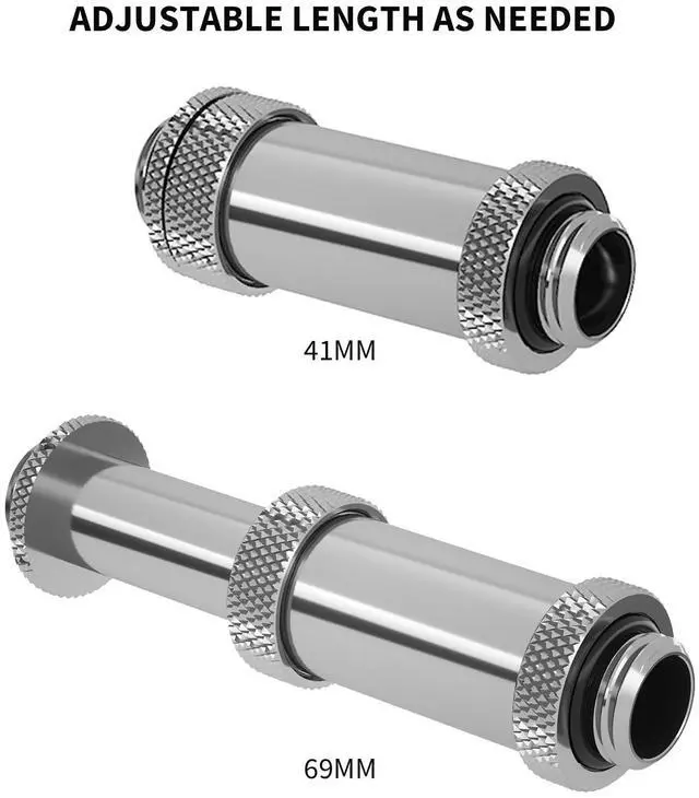 Alt view image 3 of 5 - Barrow G1/4" Water Cooling Fittings, Male to Male Extension Fittings (41-69MM) for SLI, Adjustable Aqua Link Pipe, Metal Telescopic Connectors for Water Cooling Systems (Silver,2Pcs)