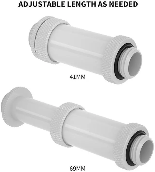 Alt view image 3 of 5 - Barrow G1/4" Water Cooling Fittings, Male to Male Extension Fittings (41-69MM) for SLI, Adjustable Aqua Link Pipe, Metal Telescopic Connectors for Water Cooling Systems (White,2Pcs)