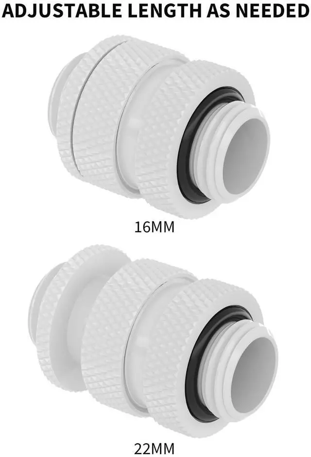 Alt view image 3 of 5 - Barrow G1/4" Thread Rotary Fittings, Male to Male Extension Fittings (16-22MM) for SLI, Adjustable Aqua Link Pipe, Metal Telescopic Connectors for Water Cooling Systems (White,4Pcs)