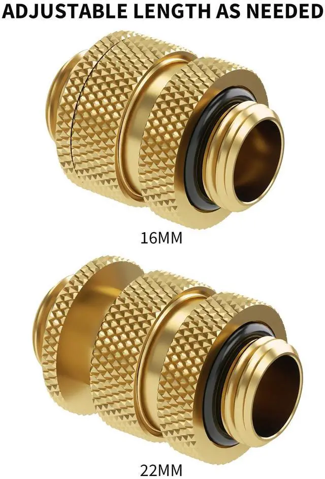 Alt view image 3 of 5 - Barrow G1/4" Thread Rotary Fittings, Male to Male Extension Fittings (16-22MM) for SLI, Adjustable Aqua Link Pipe, Metal Telescopic Connectors for Water Cooling Systems (Gold,4Pcs)