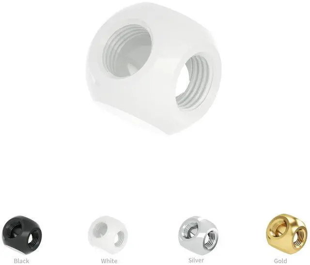 Alt view image 3 of 3 - Barrow 4-Pack G1/4" Threaded 3 Way Ball Fittings, Water Cooling Spherical Connector, 3 Way Spliter T-Type Brass Adapter for PC Water Cooling Systems (White)