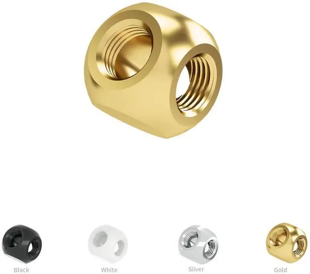 Alt view image 3 of 3 - Barrow 4-Pack G1/4" Threaded 3 Way Ball Fittings, Water Cooling Spherical Connector, 3 Way Spliter T-Type Brass Adapter for PC Water Cooling Systems (Gold)