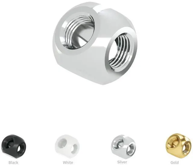 Alt view image 3 of 3 - Barrow 4-Pack G1/4" Threaded 3 Way Ball Fittings, Water Cooling Spherical Connector, 3 Way Spliter T-Type Brass Adapter for PC Water Cooling Systems (Silver)