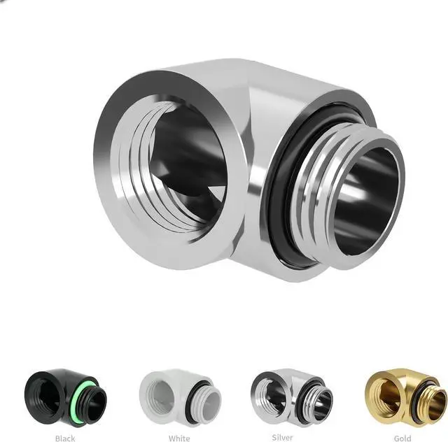 Alt view image 3 of 3 - Barrow G1/4" Male to Female 90° Fitting, 90 Degree Angled Elbow Compression Fitting, Extender Connector with Sealed O-Rings for PC Water Cooling System (Silver 6Pcs)