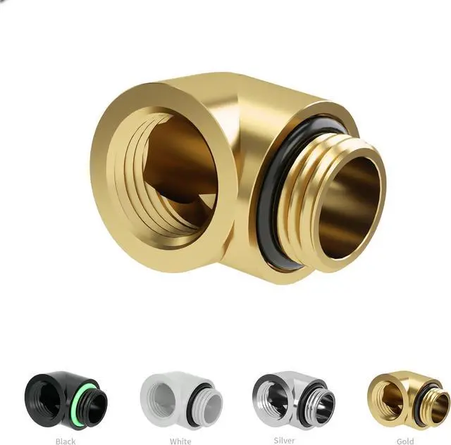 Alt view image 3 of 3 - Barrow G1/4" Male to Female 90° Fitting, 90 Degree Angled Elbow Compression Fitting, Extender Connector with Sealed O-Rings for PC Water Cooling System (Gold 6Pcs)