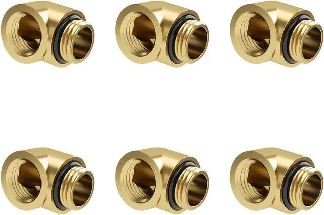 Main image of Barrow G1/4" Male to Female 90° Fitting, 90 Degree Angled Elbow Compression Fitting, Extender Connector with Sealed O-Rings for PC Water Cooling System (Gold 6Pcs)