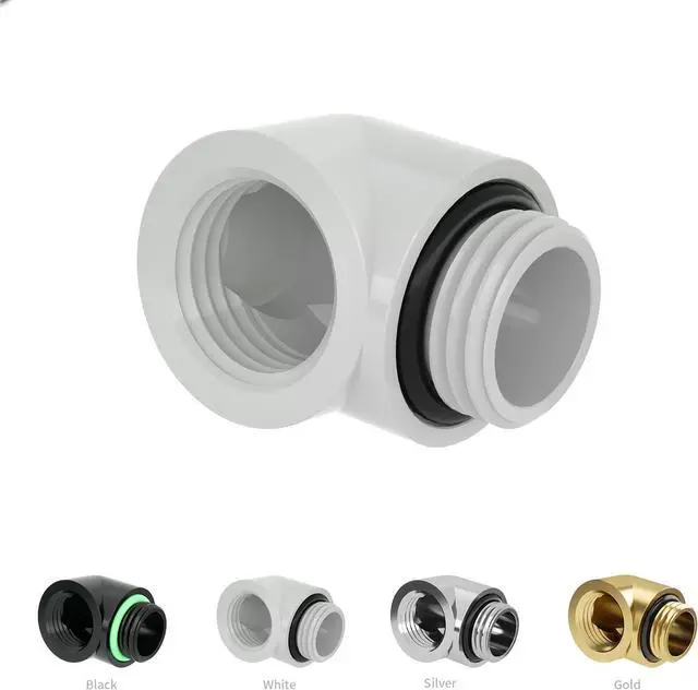 Alt view image 3 of 3 - Barrow G1/4" Male to Female 90° Fitting, 90 Degree Angled Elbow Compression Fitting, Extender Connector with Sealed O-Rings for PC Water Cooling System (White 6Pcs)