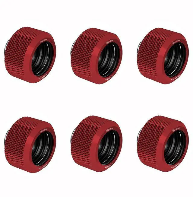 Main image of Barrow 6-Pack Water Cooling Fittings for OD 16mm Rigid Tubing, G1/4" Thread Compression Fittings Fits Hard Tube, Connectors with Sealed O-Rings for PC Liquid Cooling Loop (Red)