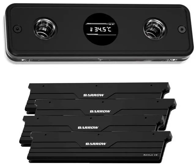 Main image of Memory Waterblock with TFT Display, 2 Channel and 4 Channel RAM Water Cooling Block, Copper RAM Water Cooler Kit with Memory Heatsink for DDR5-RAM Module (Black,Include 4 Memory Heatsink)