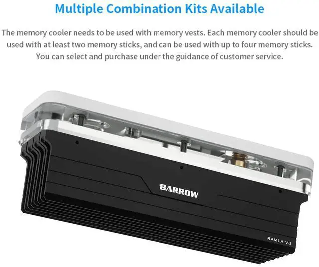 Alt view image 5 of 7 - Memory Waterblock with TFT Display, 2 Channel and 4 Channel RAM Water Cooling Block, Copper RAM Water Cooler Kit with Memory Heatsink for DDR5-RAM Module (Black,Include 4 Memory Heatsink)