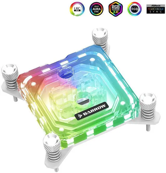Alt view image 4 of 6 - Barrow CPU Water Block, High-Efficiency CPU Water Cooling Block for Intel LGA115X/1200/1700/X99/X299, Liquid Cooling Micro Waterway CPU Block Socket Radiator 5V 3PIN ARGB, White