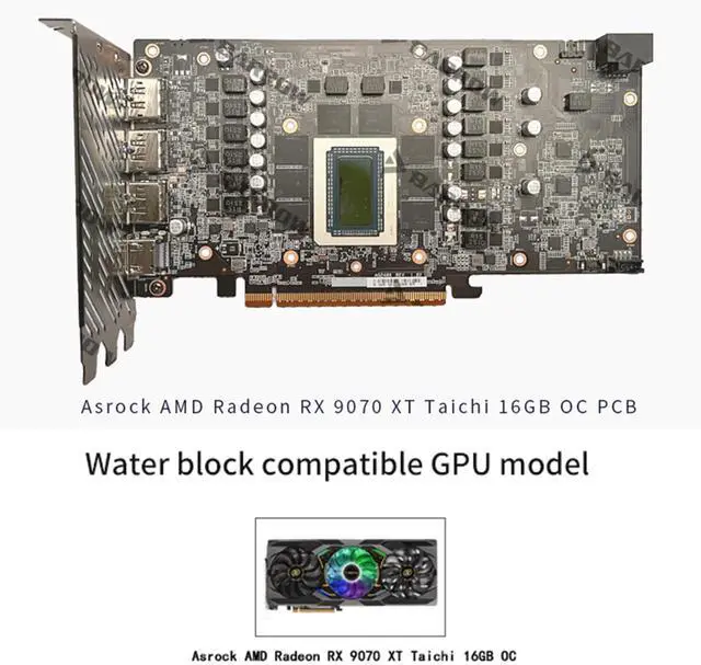 Alt view image 2 of 7 - Barrow Copper GPU Water Cooling Block, Full Coverage GPU Waterblock with Metal Backpalet for Asrock AMD Radeon RX9070XT Taichi, Graphics Card Liquid Cooling Water Cooler