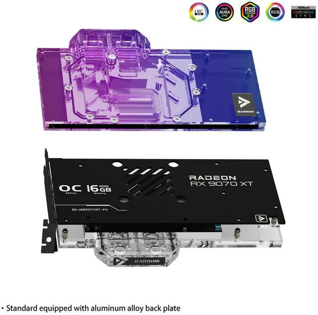 Alt view image 3 of 7 - Barrow Copper GPU Water Cooling Block, Full Coverage GPU Waterblock with Metal Backpalet for Asrock AMD Radeon RX9070XT Taichi, Graphics Card Liquid Cooling Water Cooler