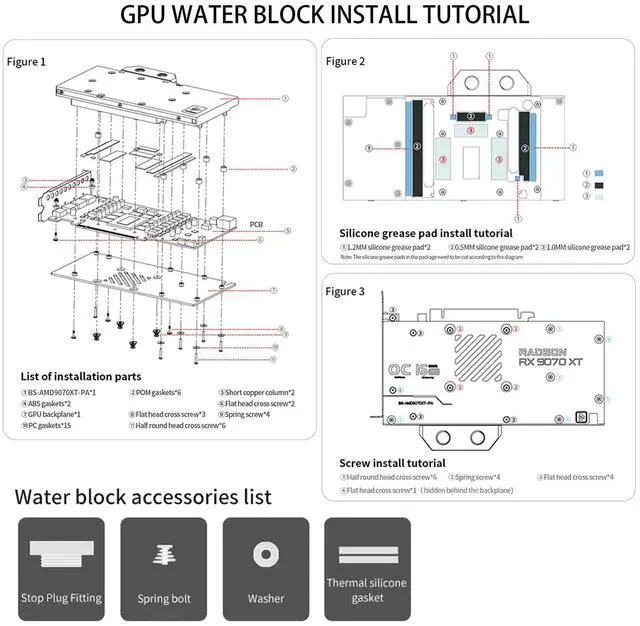 Alt view image 5 of 7 - Barrow Copper GPU Water Cooling Block, Full Coverage GPU Waterblock with Metal Backpalet for Asrock AMD Radeon RX9070XT Taichi, Graphics Card Liquid Cooling Water Cooler
