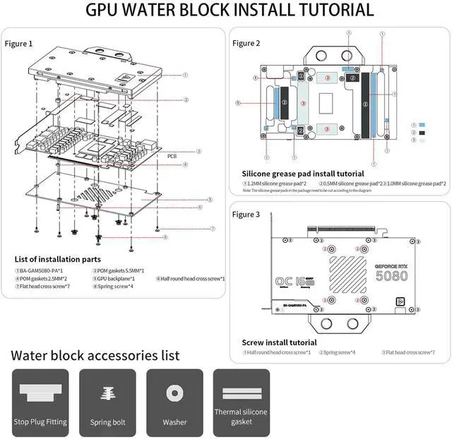 Alt view image 6 of 7 - Barrow Copper GPU Waterblock Compatible for Galaxy RTX5080 Holy Blade/Metal Master/Magic Blade, Full Coverage GPU Water Cooler Include Backplate, Liquid Cooling Graphics Card Water Block