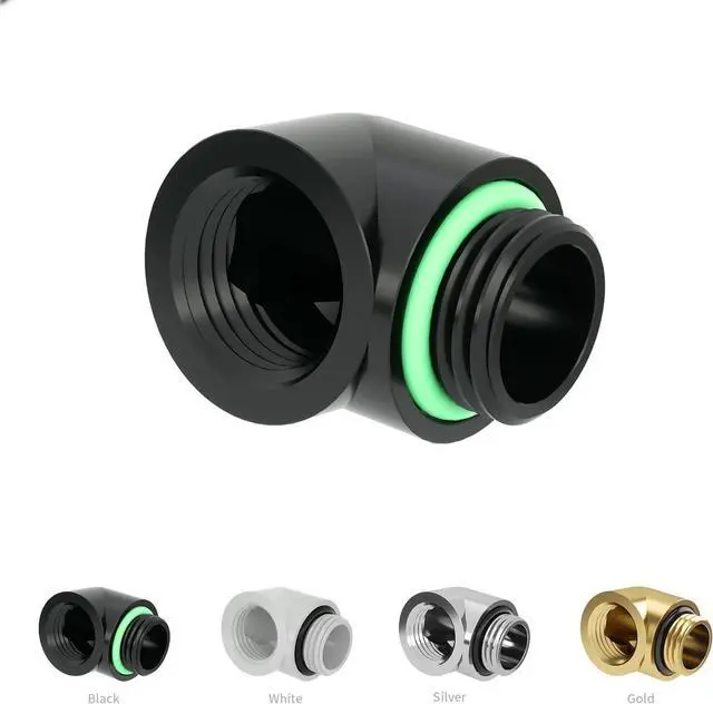 Alt view image 3 of 3 - Barrow G1/4" Male to Female 90° Fitting, 90 Degree Angled Elbow Compression Fitting, Extender Connector with Sealed O-Rings for PC Water Cooling System (Black 8Pcs)