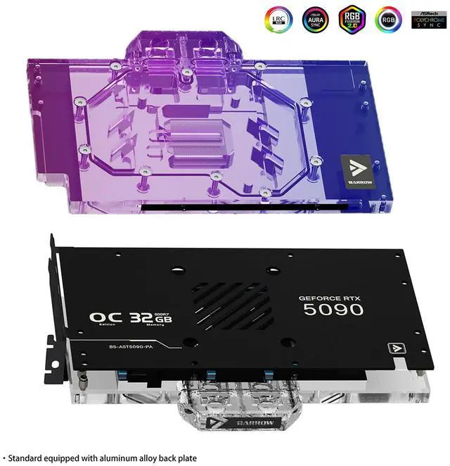 Alt view image 3 of 7 - Barrow GPU Water Cooling Block, Copper GPU Water Cooler with Metal Backplate for ASUS TUF RTX5090 O32G Gaming Liquid Cooling Water Blocks
