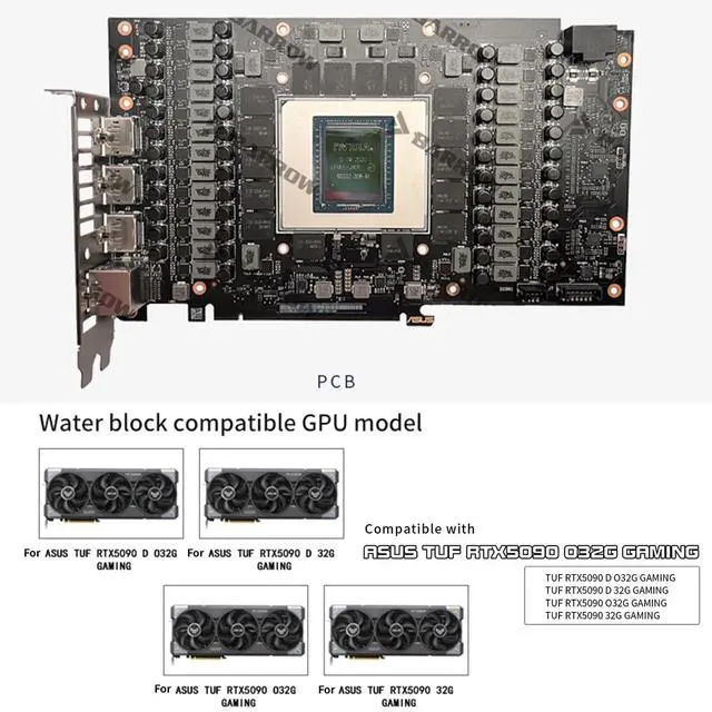 Alt view image 2 of 7 - Barrow GPU Water Cooling Block, Copper GPU Water Cooler with Metal Backplate for ASUS TUF RTX5090 O32G Gaming Liquid Cooling Water Blocks