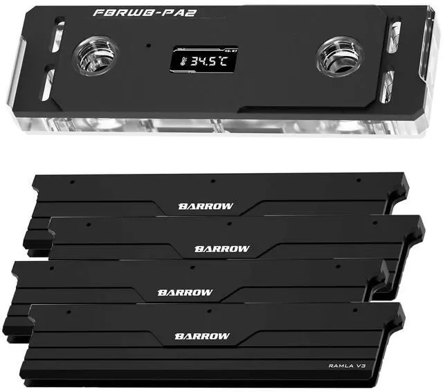 Main image of RAM Water Block with TFT Display, Two Channel and Four Channel Memory Water Cooling Block, Water Cooler Kit with Memory Heatsink for DDR5-RAM Module (Black,Include 4 Memory Heatsink)