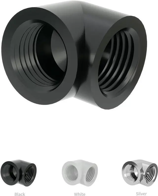 Alt view image 3 of 3 - Barrow G1/4" Female to Female 90° Fitting, 90 Degree Angled Elbow Compression Double Internal Fittings, Elbow Adapter Connector for PC Water Cooling System (Black 8Pcs)