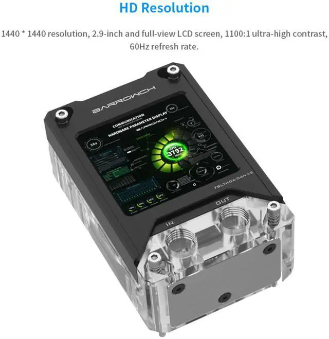 Alt view image 3 of 7 - CPU Water Cooling Block with HDMI Display Screen, AIDA64 Temperature Monitoring Secondary Screen for AMD RYZEN AM5/AM4/AM3+/AM3/FM2, CPU Water Cooler Support Mohterboard Aura 5V 3Pin SYNC