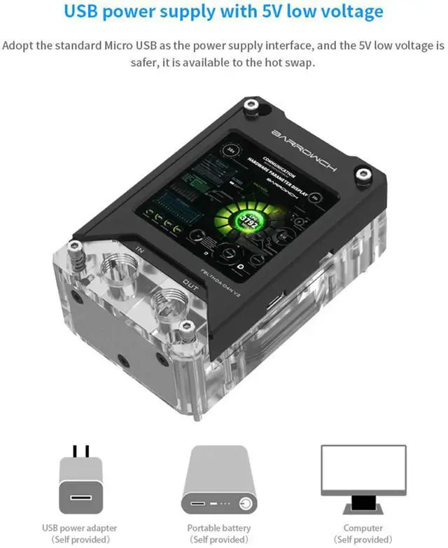 Alt view image 4 of 7 - CPU Water Cooling Block with HDMI Display Screen, AIDA64 Temperature Monitoring Secondary Screen for AMD RYZEN AM5/AM4/AM3+/AM3/FM2, CPU Water Cooler Support Mohterboard Aura 5V 3Pin SYNC