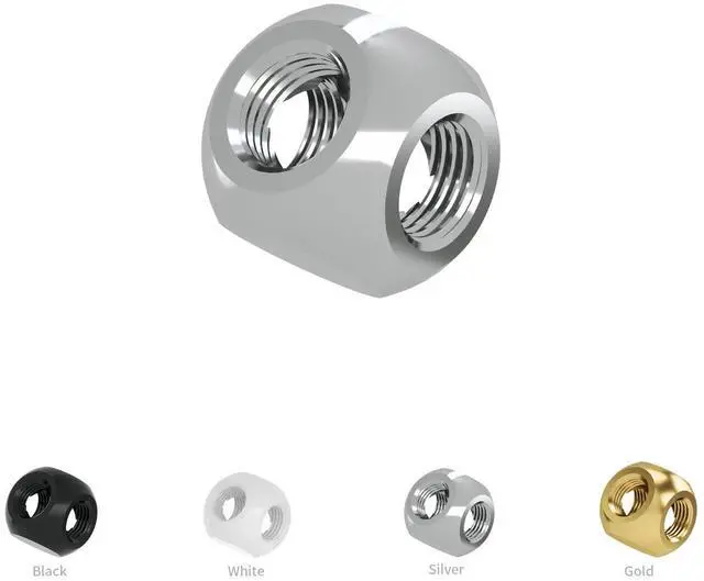 Alt view image 3 of 3 - Barrow G1/4" Threaded 4 Way Ball Fittings, Water Cooling Spherical Connector, 4 Way Spliter T-Type Brass Adapter for PC Water Cooling Systems (Silver,4 Pcs)