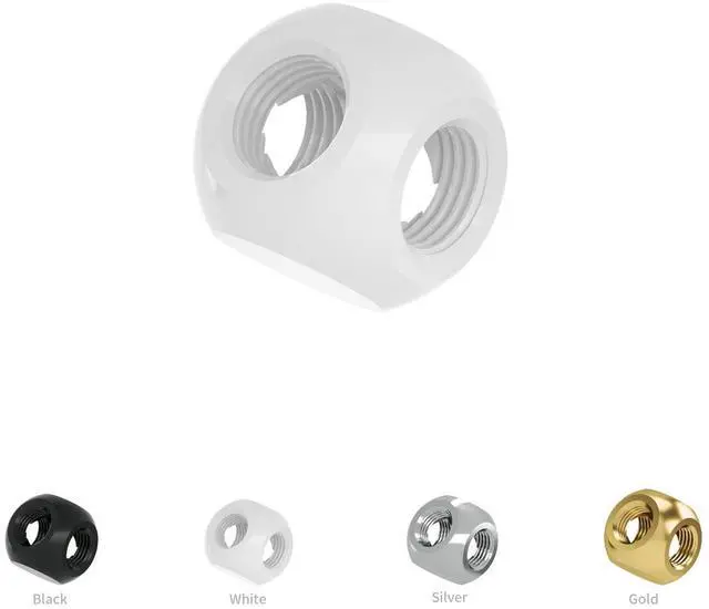 Alt view image 3 of 3 - Barrow G1/4" Threaded 4 Way Ball Fittings, Water Cooling Spherical Connector, 4 Way Spliter T-Type Brass Adapter for PC Water Cooling Systems (White,4 Pcs)