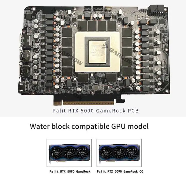 Alt view image 2 of 7 - Barrow Copper GPU Waterblock Compatible for Palit RTX5090 GameRock, Full Coverage GPU Water Cooler Include Backplate, Liquid Cooling Graphics Card Water Block